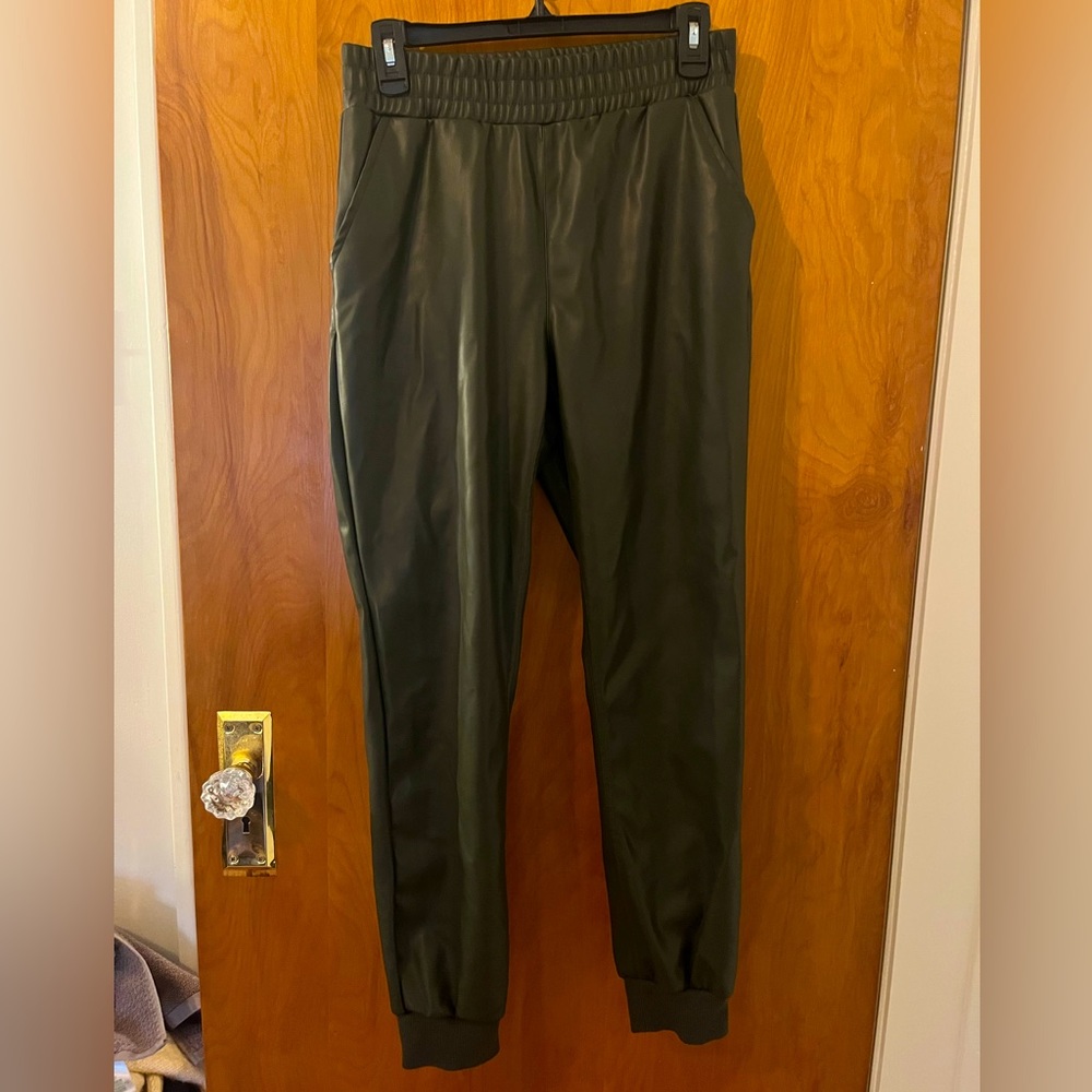 Dark green fleece lined vegan leather jogger